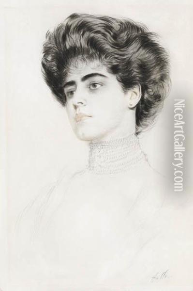 Femme Au Collier Perle Oil Painting - Paul Cesar Helleu