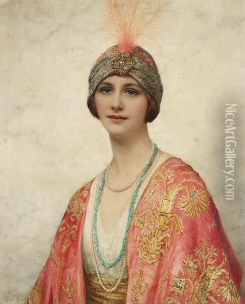 A Beauty In Eastern Costume Oil Painting - William Clarke Wontner