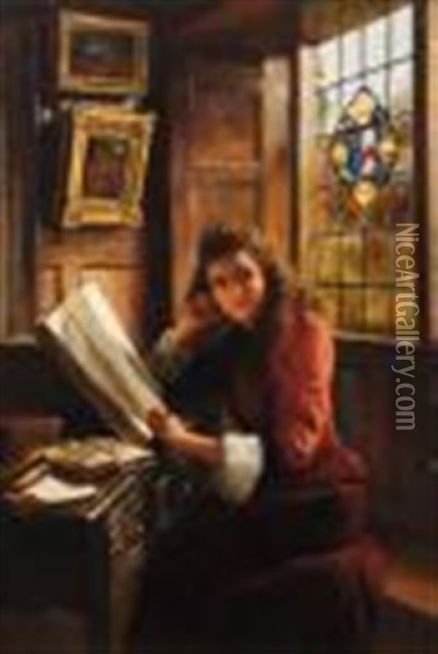 Lady Seated At Her Desk Oil Painting - Jonathan Pratt