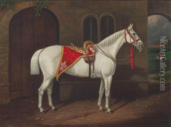 A Grey Charger With A Scarlet Oil Painting - Edward Corbett
