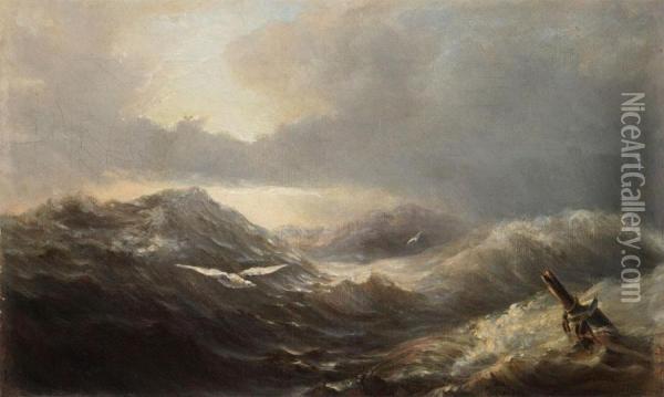 Marine With Heave Waves And Sea-gulls Oil Painting - Jan Theodore Kruseman