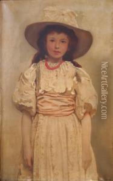 Cream Dress And Coral Necklace Oil Painting - Arthur Dampier May