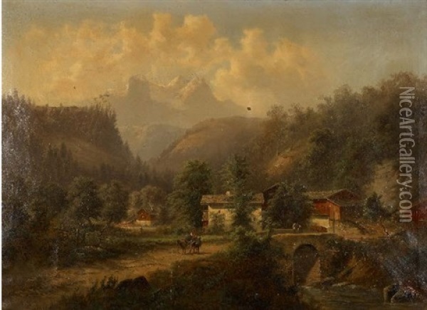 Sur La Route D'un Village De Montagne Oil Painting - Gustav Barbarini