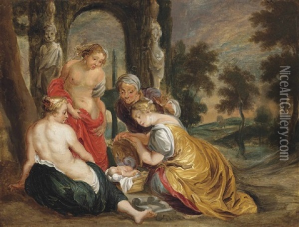 The Daughters Of Cecrops Discovering The Infant Erichtonios Oil Painting - Thomas (Bosschaert) Willeborts