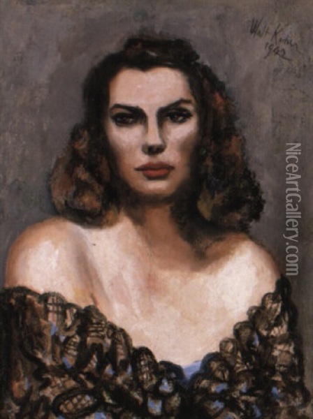 Lily Cushing In Black Lace Oil Painting - Walt Kuhn