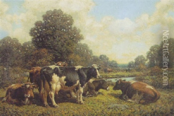 Cows Near A Stream Oil Painting - George Arthur Hays