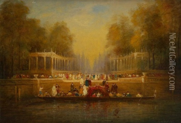 Fete A La Venitienne Dans Le Parc Oil Painting - Adolphe Rene Lefevre