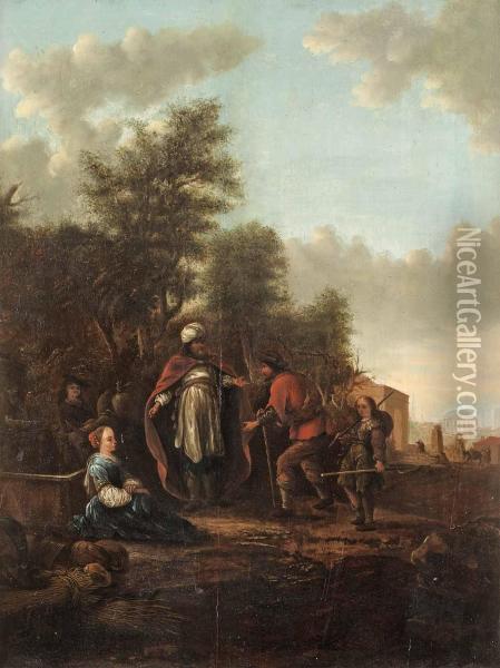 Landskap Med Biblisk Figurscen Oil Painting - Jacob Jacobsz De Wet