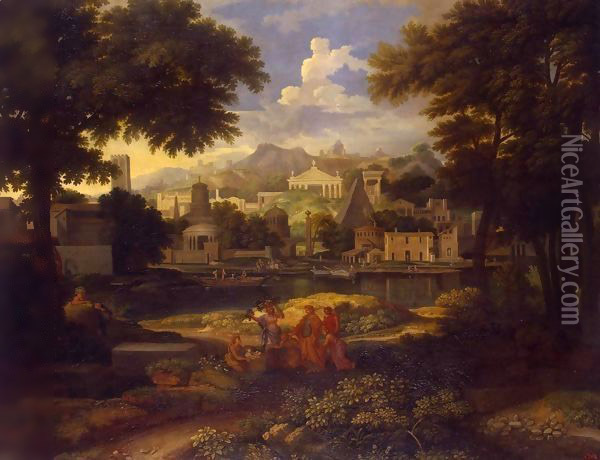 Landscape with the Finding of Moses Oil Painting - Etienne Allegrain
