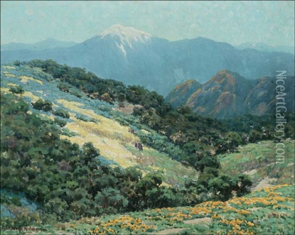 View Of Mt. Baldy From Cajon Pass Oil Painting - Granville S. Redmond