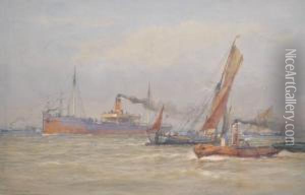 Busy Shipping Scene Oil Painting - Arthur Wilde Parsons