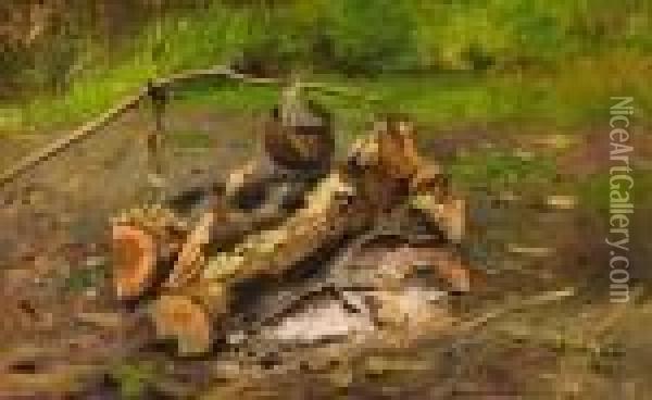 Camp In Vermont Oil Painting - John George Brown