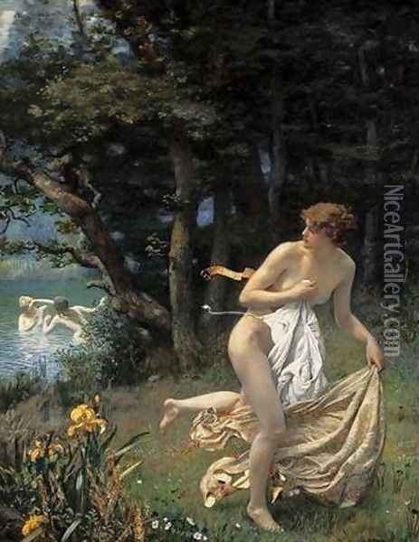 Diana's Maidens Oil Painting - Edward Robert Hughes R.W.S.