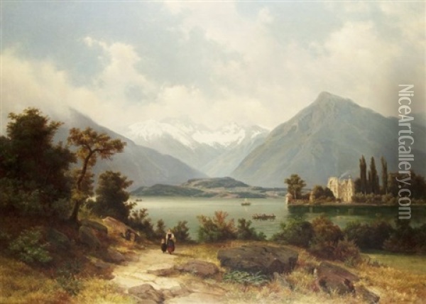 Am Thuner See Oil Painting - Johann Wilhelm Lindlar