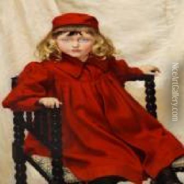 The Artist's Eldest Daughter Harriet Fischer In A Red Coat Oil Painting - Paul-Gustave Fischer