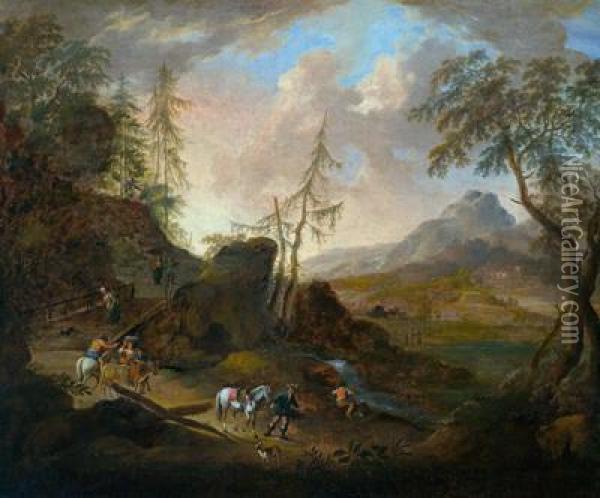 Eine Weite Fluslandschaft Mit Reisenden Oil Painting - Johann Christian Vollerdt or Vollaert