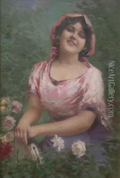 Ayoung Girl With Tamborine Oil Painting - Ferdinand Viola