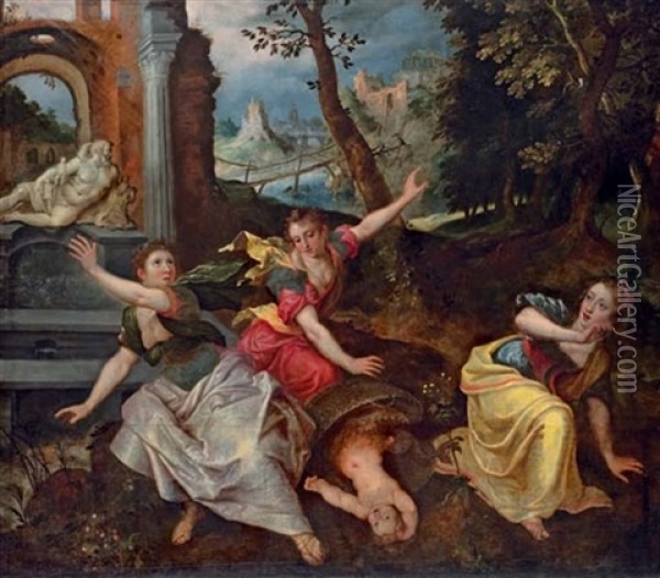 The Discovery Of Erichthonius By The Daughters Of Cecrops Oil Painting - Jacob Adriaensz de Backer