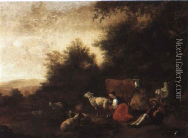 Herders And Their Flocks Oil Painting - Johannes van der Bent
