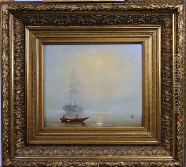 Roeiboot En Een Zeilschip In De Mist Oil Painting - Petrus Paulus Schiedges the Elder