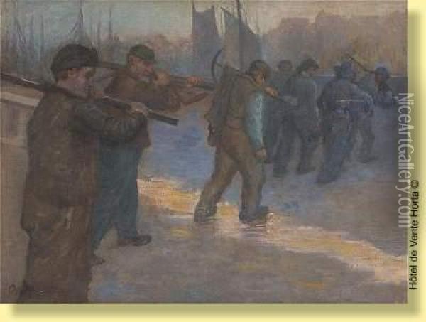 Finde Journee Au Port Oil Painting - Charles-Dominique-Oscar Lahalle