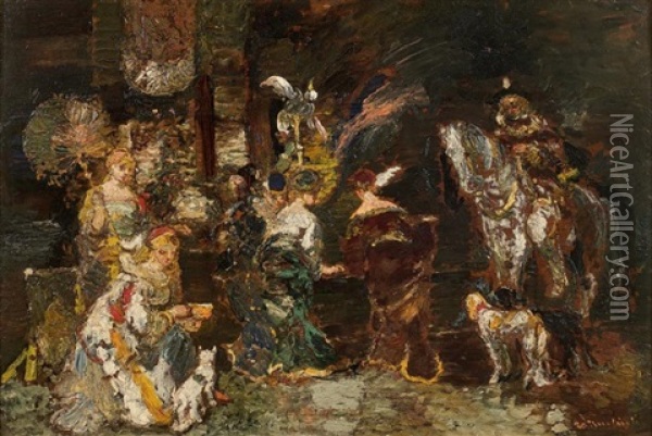 La Cour D'honneur Oil Painting - Adolphe Monticelli