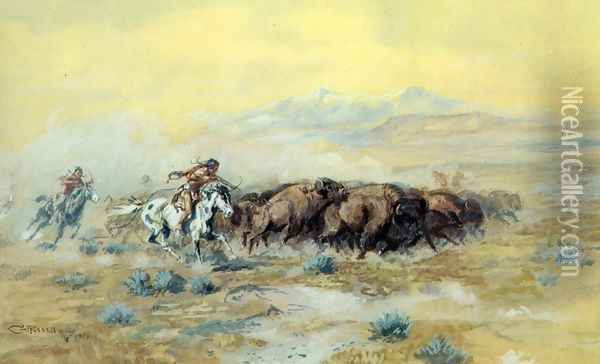 The Buffalo Hunt Oil Painting - Charles Marion Russell