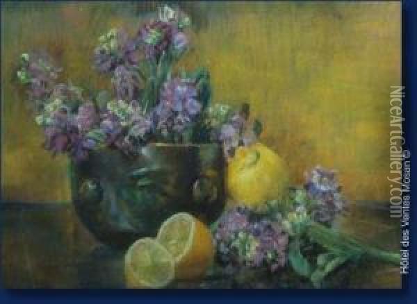 Nature Morte Aux Fleurs Et Aux Citrons Oil Painting - Berthe Art