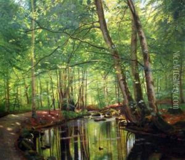 Woodland Stream Oil Painting - Julius Hans Henrik Petersen
