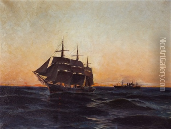 Atardecer En El Mar Oil Painting - Manuel Larravide
