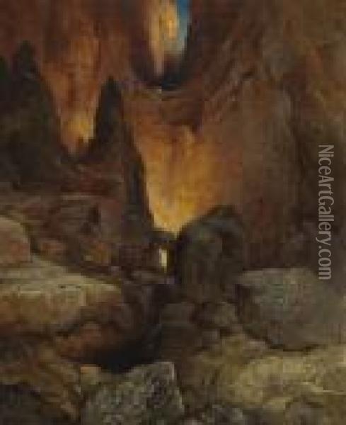 A Side Canyon, Grand Canyon Of Arizona Oil Painting - Thomas Moran