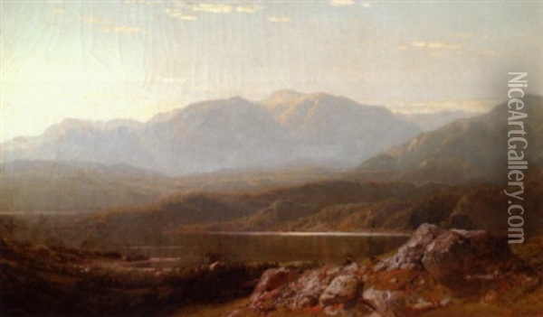 View On A Lake Oil Painting - John Bunyan Bristol