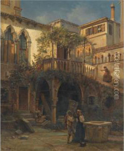 Hof In Venedig (a Courtyard In Venice) Oil Painting - Friedrich Nerly