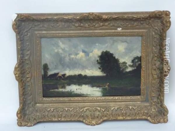  Bords De L'oise  Oil Painting - Karl Pierre Daubigny