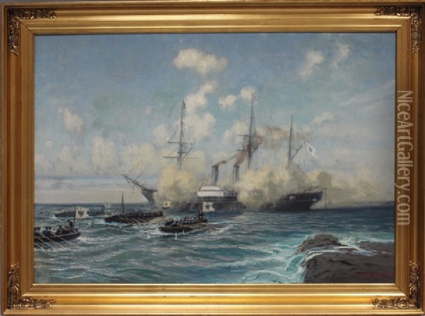 Matrosen Beim Verlassen Eines Kriegsschiffes (1. Weltkrieg) Oil Painting - Alexander Kircher