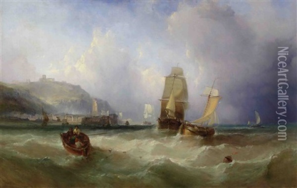 Scarborough  - Seascape & Boats Oil Painting - John Wilson Carmichael