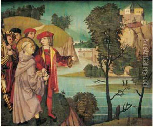 Seigneurs Rencontrant Un Saint Ermite Devant Une Forteresse Oil Painting - Hans the Younger Leu