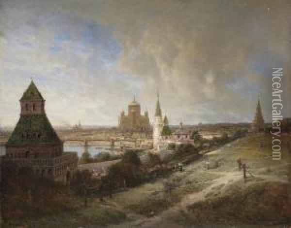 Moscow. View Of The Cathedral Of Christ The Saviour From The Kremlin Oil Painting - Aleksei Petrovich Bogolyubov