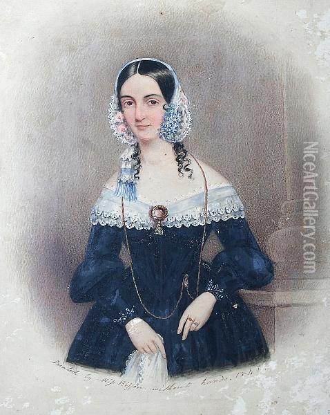 A Portrait Miniature Of Jane Butt, Who Married To William Westall And Went To Australia, Standing, Half Length Oil Painting - Sarah Wright Biffin