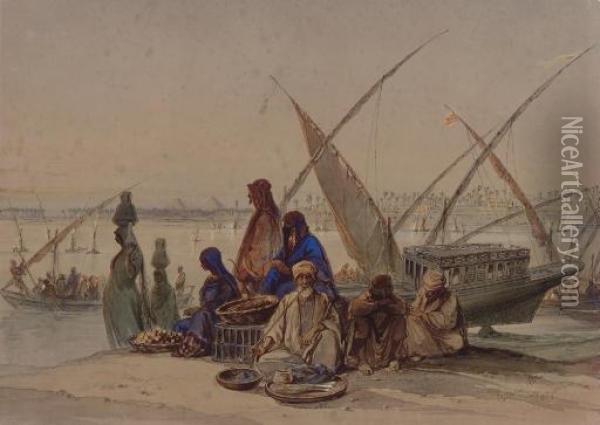 On The Banks Of The Nile, Cairo Oil Painting - Amadeo Preziosi