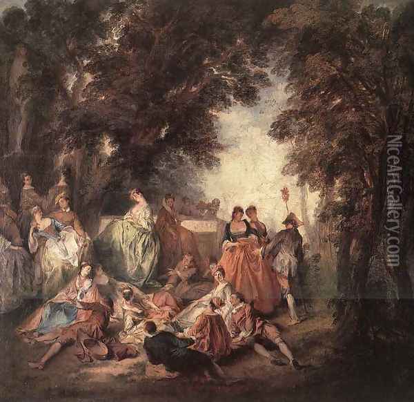 Company in the Park Oil Painting - Nicolas Lancret