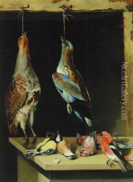 A Partridge, A Jay And Finches Oil Painting - Lambert Van Bokkelen