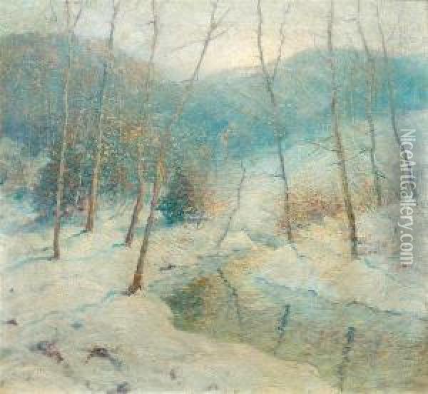 Snowy Winter Stream Oil Painting - Ernest Albert