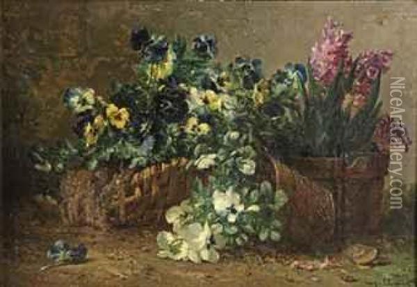 Violets And Hyacinths In Pots Oil Painting - Eugene Claude