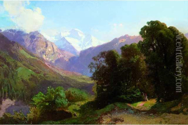 Vue De La Jungfrau Oil Painting - Friedrich Zimmermann