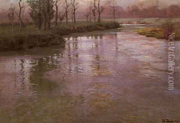 On A French River Oil Painting - Fritz Thaulow