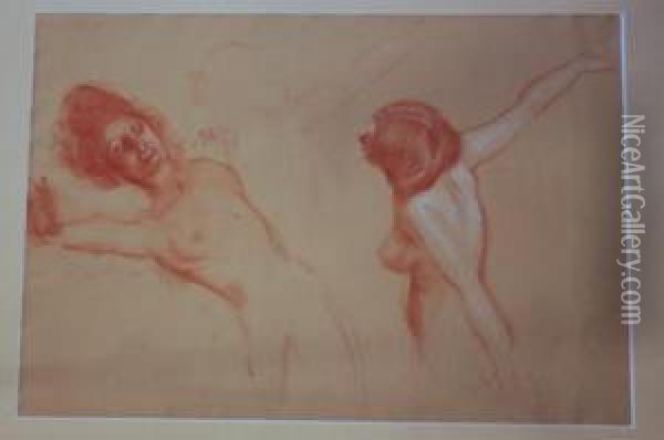 A Nude Study Of Two Women Oil Painting - Adolf Hiremy-Hirschl