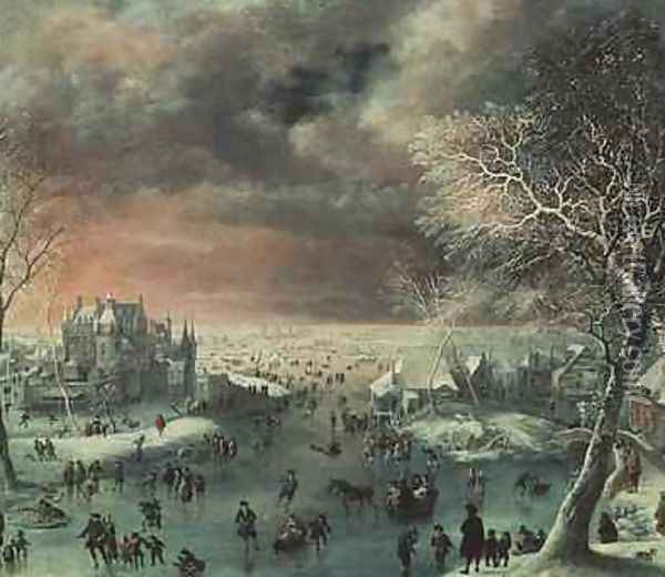 A winter landscape with figures on the ice Oil Painting - Jan the Elder Griffier
