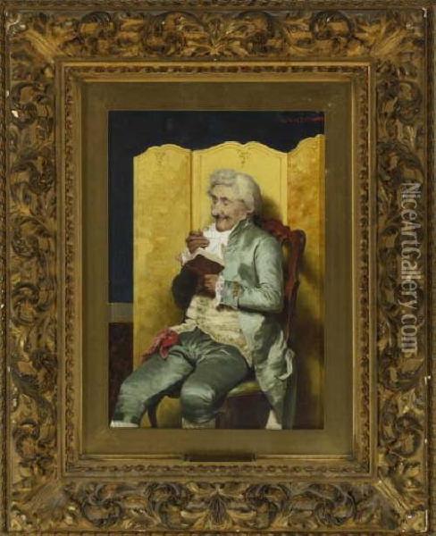 Portrait Of An Elegantly Dressed Man, Seated Reading A Book Oil Painting - Giuseppe Guzzardi