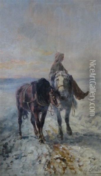 Chevauchee Hivernale Oil Painting - Leon Georges Calves